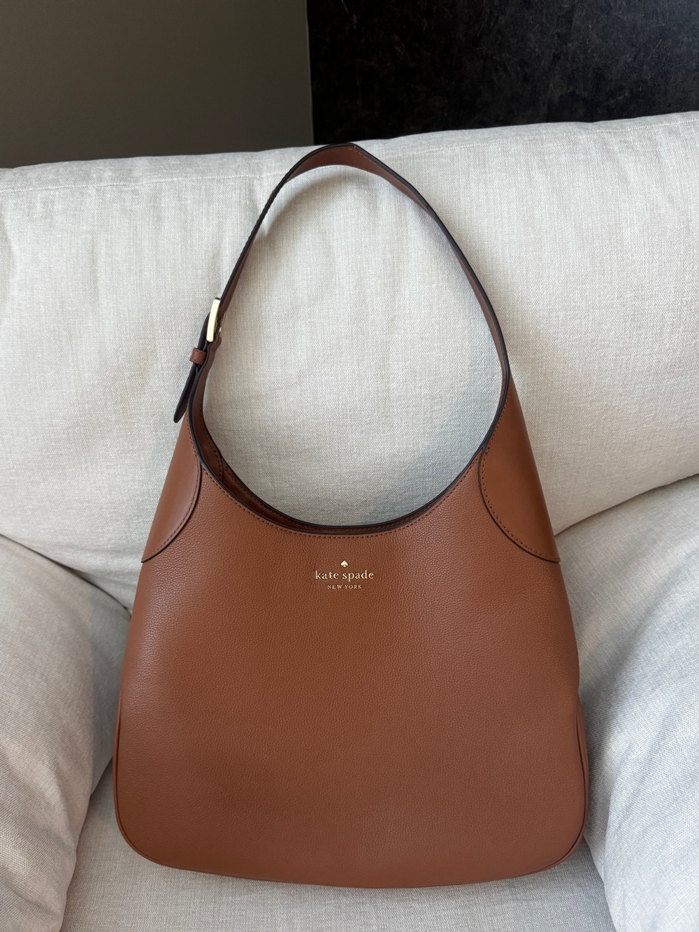 Kate Spade Brown Pebbled Leather Large Hobo Shoulder Bag